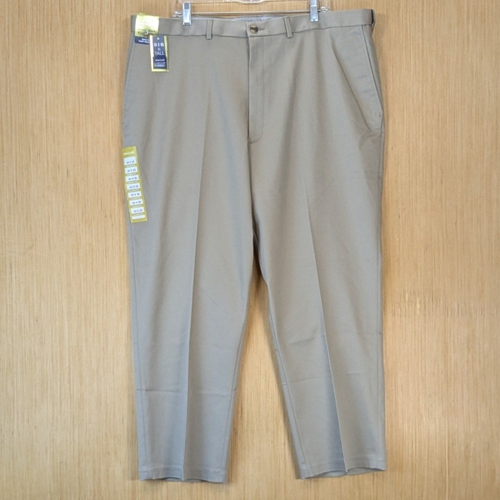 Haggar Mens Iron Free Premium Khaki Classic Fit Stretch Pants 44x29 Tan New